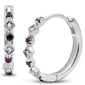 <span>GEMSTONE CLOSEOUT </span>! .15ct G SI 14k White Gold Diamond & Ruby Hoop Huggie Antique Style Earrings