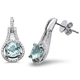 1.60cts 14k White gold Round Aquamarine & Diamond Earrings