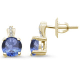<span>GEMSTONE CLOSEOUT </span>! 1.91ct 10k Yellow Gold Natural Round Tanzanite & Diamond Earrings