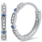 <span>GEMSTONE CLOSEOUT </span>! .21ct 14k White Gold Blue Sapphire & Diamond Hoop Antique Earrings