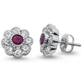 2.16cts 10k White Gold Ruby & Diamond Flower Stud Earrings
