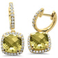 <span>GEMSTONE CLOSEOUT </span>! 3.1ct 10k Yellow Gold Cushion Olive & Diamond Earrings