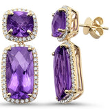 14.33ct 10k Yellow Gold Cushion Amethyst & Diamond Designer Earrings