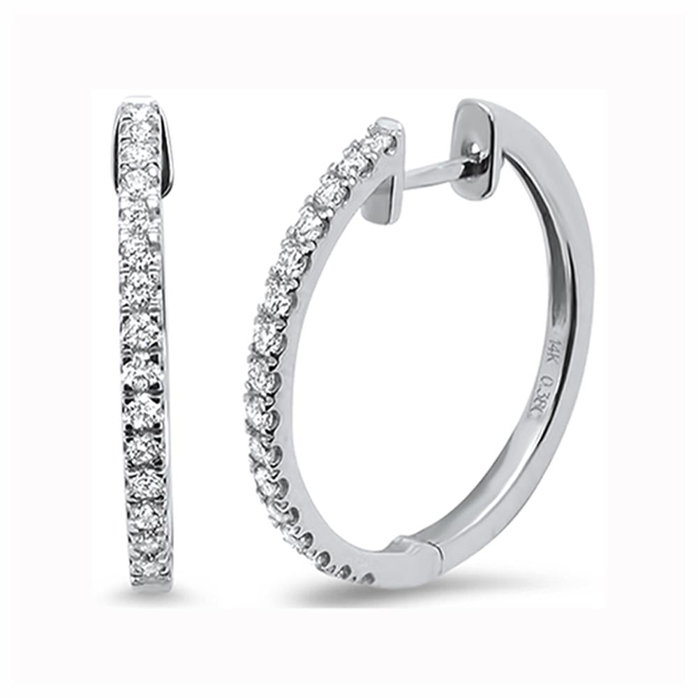 <span>DIAMOND CLOSEOUT! </span> .26ct 14k White Gold Hoop Huggie Diamond Earrings