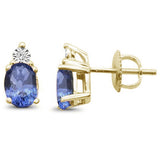 <span>GEMSTONE CLOSEOUT! </span>1.50ct 10K Yellow Gold Oval Natural Tanzanite & Diamond Earrings