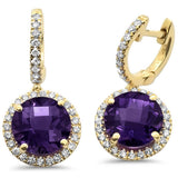 5.16ct 10k Yellow Gold Round Purple Amethyst & Diamond Earrings