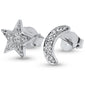 .12ct 14kt White Gold Diamond Crescent Moon & Star Stud Earrings