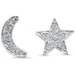 .12ct 14kt White Gold Diamond Crescent Moon & Star Stud Earrings