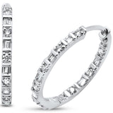 <span>DIAMOND CLOSEOUT! </span>.81ct 14kt White Gold Baguette & Round Diamond Hoop Earrings