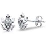 .08ct 14k White Gold Diamond Frog Stud Earrings