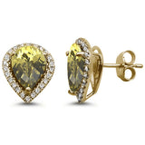 <span>GEMSTONE CLOSEOUT </span>! 4.42ct 14k Yellow Gold Natural Pear Shaped Peridot & Diamond Earrings