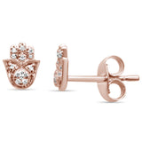 <span>¡LIQUIDACIÓN DE DIAMANTES! </span>Pendientes de diamantes de oro rosa de 14K con la Mano de Hamsa, .04ct F SI