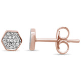 <span>¡LIQUIDACIÓN DE DIAMANTES! </span>Pendientes de oro rosa de 14 quilates con diamantes de 0,07 ct G SI y forma hexagonal a la moda
