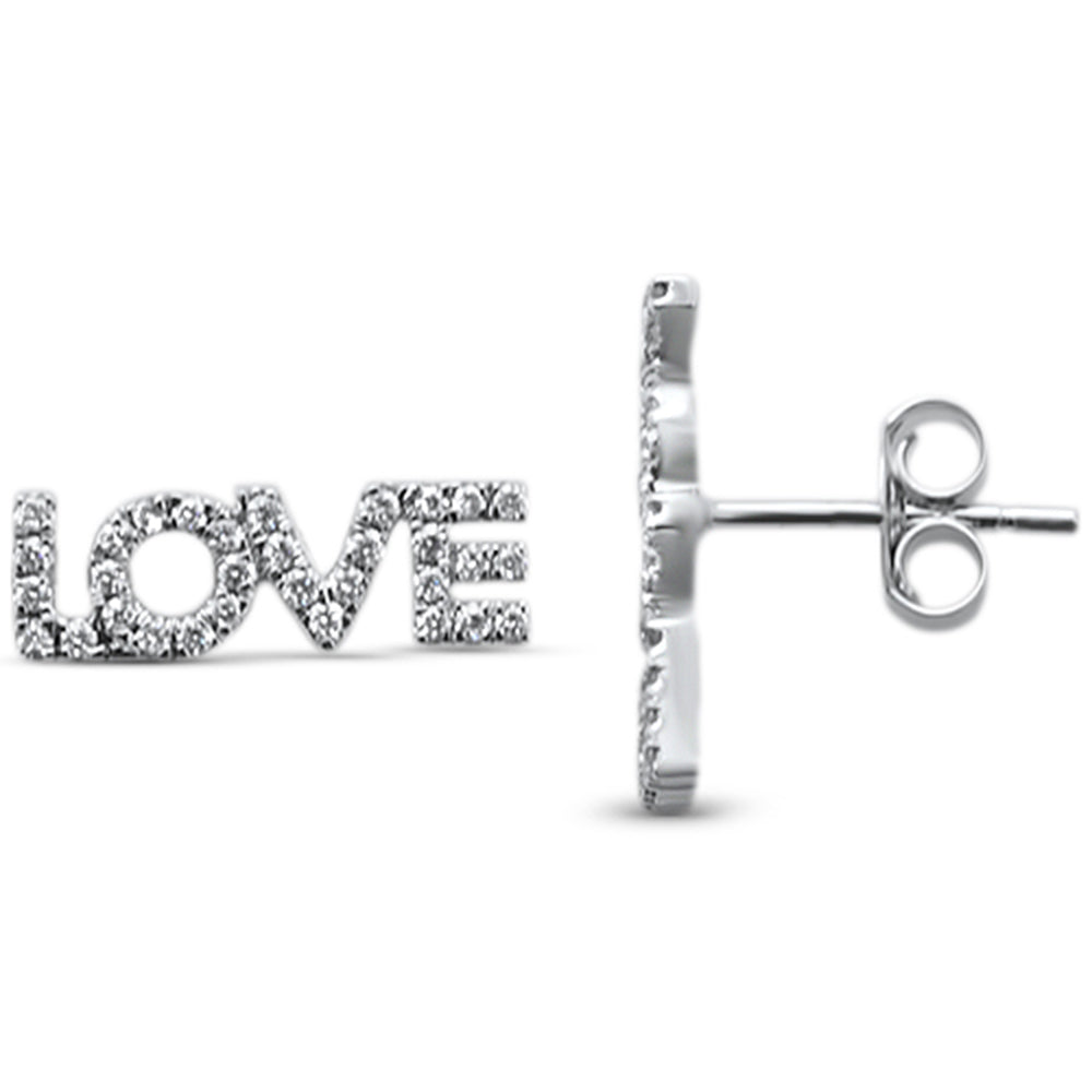 .25ct 14KT White Gold Love Script Heart Trendy Diamond Stud Earrings