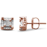 <span>¡LIQUIDACIÓN DE DIAMANTES! </span>Pendientes de tuerca de oro rosa de 10K con micropavé y diamantes cuadrados de .15ct G SI