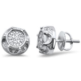 <span>¡CIERRE DE DIAMANTES! </span>Pendientes de botón de micro pavé con diamantes redondos de oro blanco de 10K y 0,15 ct G SI