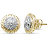 .23ct G SI 10K Yellow Gold Round Diamond Greek Key Design Micro Pave Stud Earrings