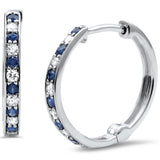 .31ct G SI 14K White Gold Blue Sapphire & Round Diamond Hoop Huggie Earrings