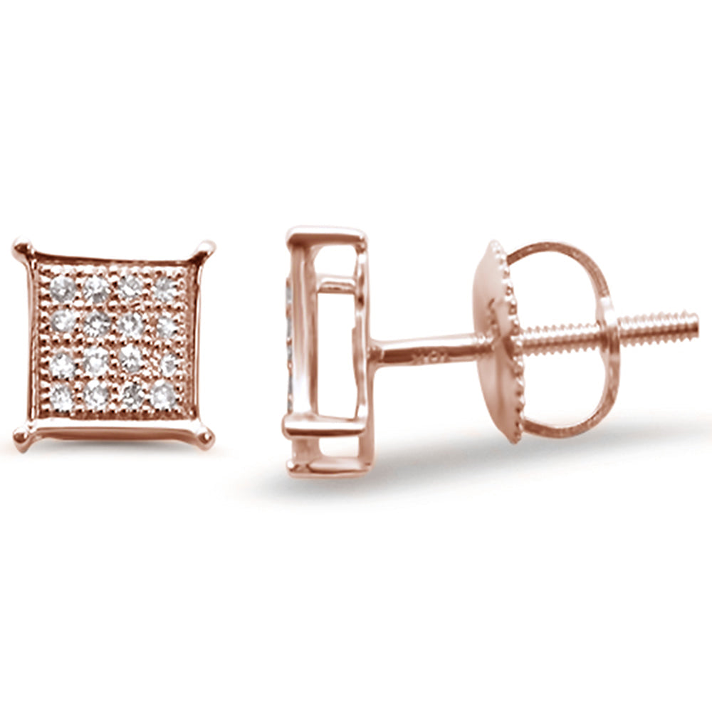 .12ct G SI 10K Rose Gold Diamond Square Micro Pave Earrings