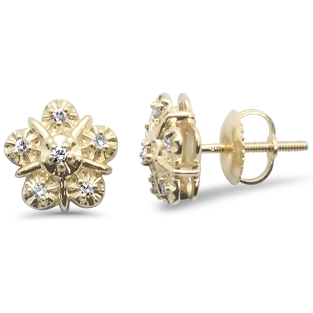 <span style="color:purple">SPECIAL!</span>.10ct G SI 10KT Yellow Gold Diamond Round Flower Stud Earrings