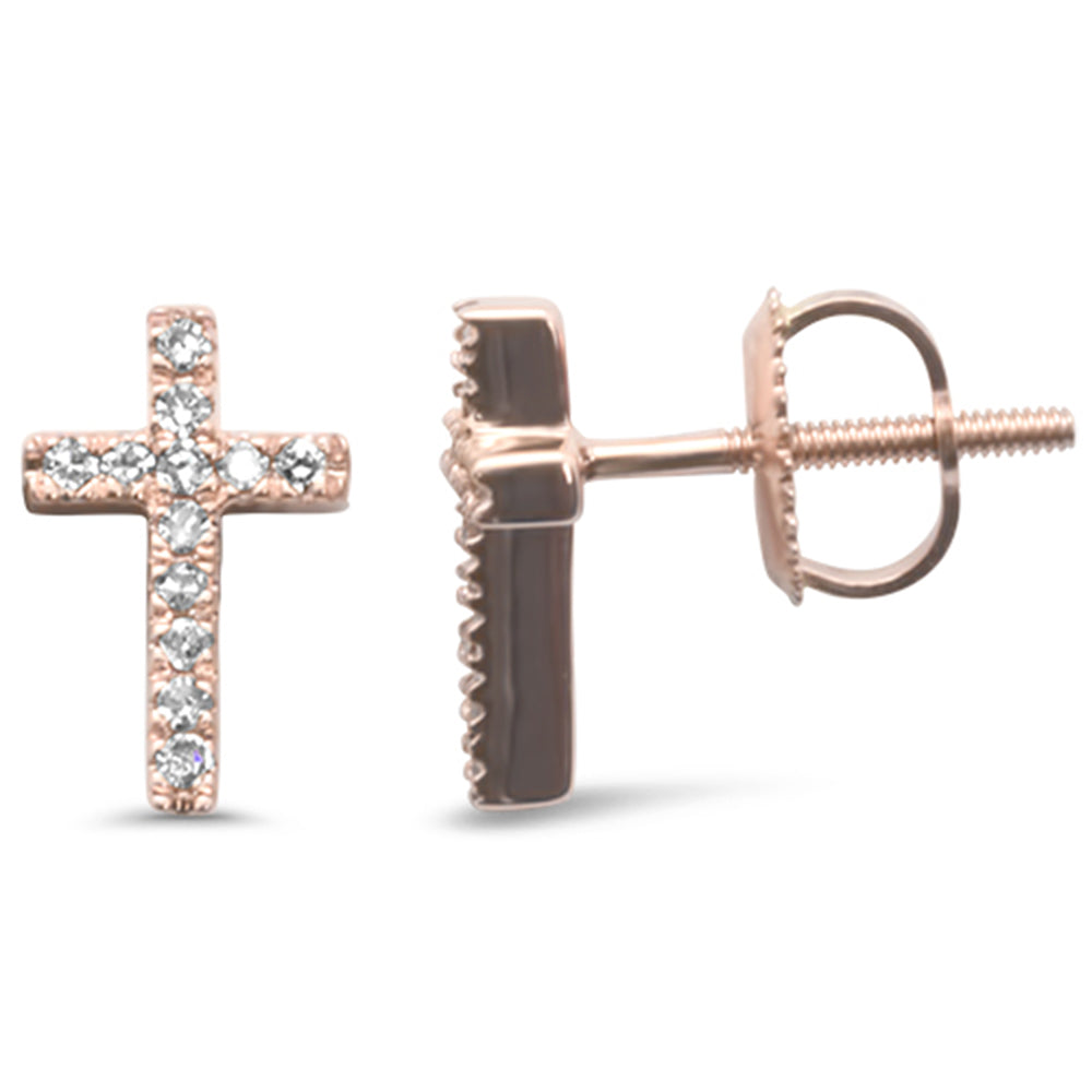 .12ct G SI 10KT Rose Gold Diamond Diamond Cross Earrings