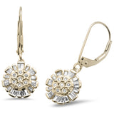 .26ct G SI 14K Yellow Gold Diamond Round & Baguette Lever Back Earrings