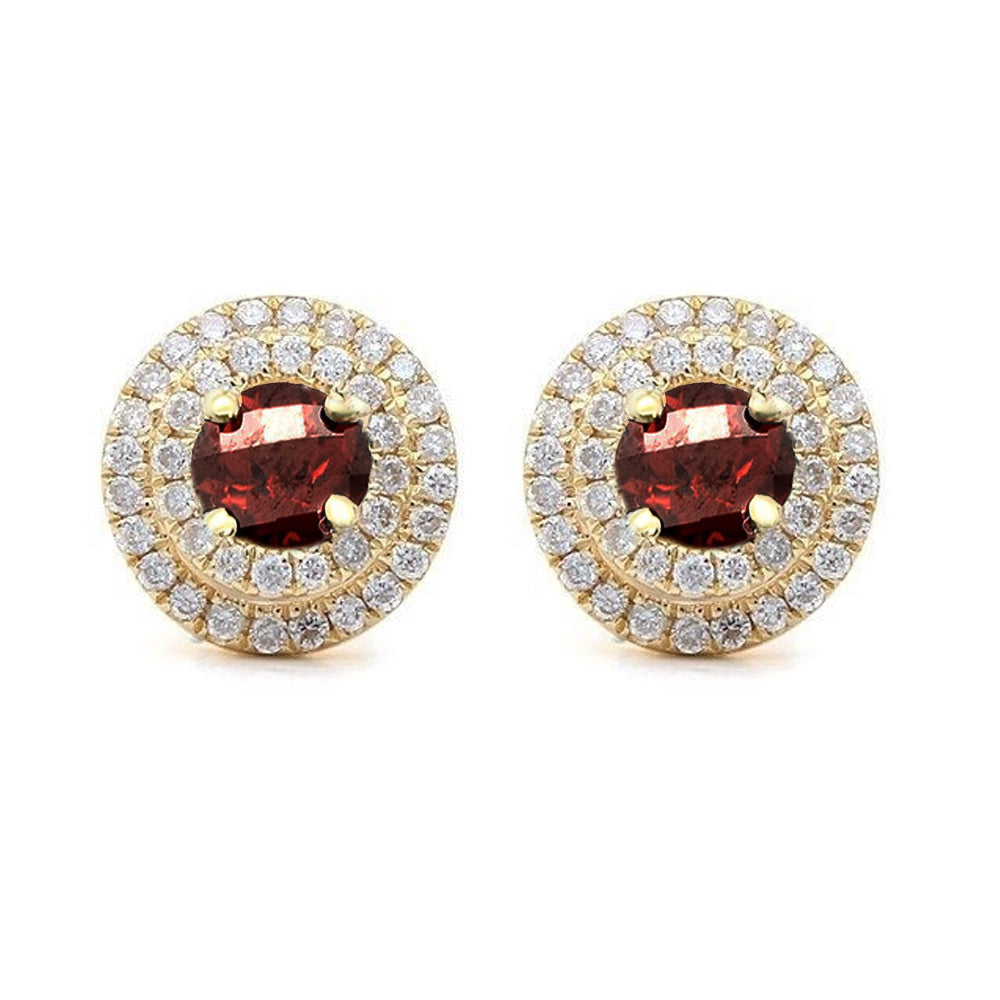 <span>GEMSTONE CLOSEOUT </span>! 1.01ct 14K Yellow Gold Natural Garnet & Round Diamond Halo Earrings