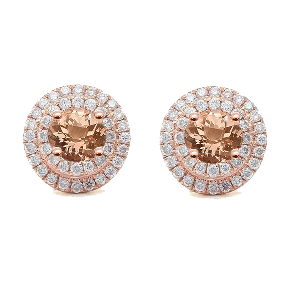 <span>GEMSTONE CLOSEOUT </span>! 1.51ct 14K Rose Gold Morganite Gemstone & Round Diamond Halo Earrings