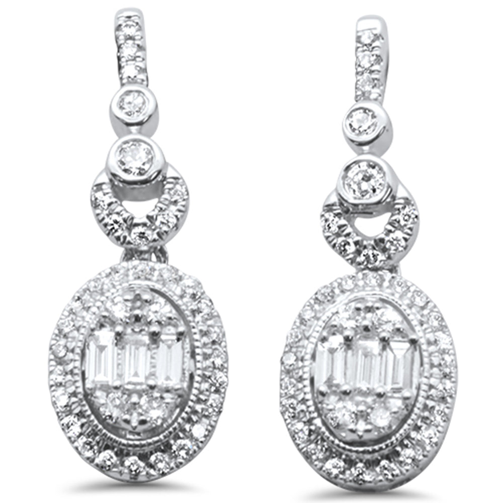 <span style="color:purple">SPECIAL!</span> .50ct G SI 10K White GoldDiamond Oval Shaped Round & Baguette Dangling Earrings
