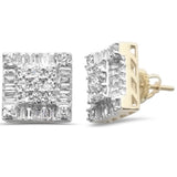 1.76ct G SI 10K Yellow Gold Square Shaped Round & Baguette Diamond Halo Earrings