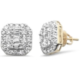 1.63ct G SI 10K Yellow Gold Cushion Shaped Round & Baguette Diamond Halo Earrings