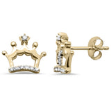 .08ct G SI 14K Yellow Gold Diamond Crown Shaped Earring