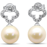 .16ct G SI 14K White Gold Diamond Pearl Drop Dangle Earrings