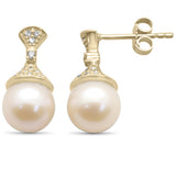 .25ct G SI 14K Yellow Gold Diamond Pearl Drop Dangle Earrings