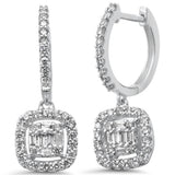 .53ct G SI 14K White Gold Diamond Cushion Shaped Drop Dangle Hoop Earrings