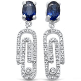 <span>GEMSTONE CLOSEOUT! </span> 1.01ct G SI 14K White Gold Blue Sapphire Gemstone & Diamond Paperclip Earrings