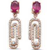 1.85ct G SI 14K Rose Gold Ruby Gemstone & Diamond Drop Dangle Paperclip Earrings