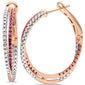 <span style="color:purple">SPECIAL!</span> .34ct G SI 14K Rose Gold Ruby & Diamond Gemstone Hoop Earrings