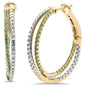 <span style="color:purple">SPECIAL!</span> .34ct G SI 14K Yellow Gold Emerald Gemstone & Diamond Hoop Earrings