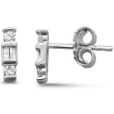.18ct G SI 14K White Gold Diamond Round & Baguette Line Stud Earrings