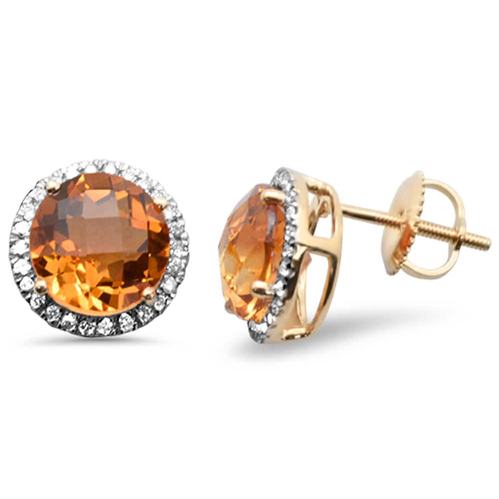 3.76ct G SI 14K Yellow Gold Round Shaped Citrine Gemstone & Diamond Earrings