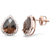 4.03ct G SI 14K Rose Gold Pear Shaped Smoky Topaz Gemstone & Diamond Earrings