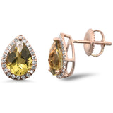 2.08ct G SI 14K Rose Gold Pear Shaped Olive Gemstone & Diamond Earrings