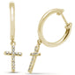 .12ct G SI 14K Yellow Gold Diamond Cross Dangling Earrings