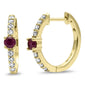 <span style="color:purple">SPECIAL!</span> .60ct G SI 14K Yellow Gold Diamond & Ruby Gemstones Hoop Earrings  Post&Click