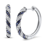 1.19ct G SI 14K White Gold Diamond & Blue Sapphire Gemstone Post & Click Hoop Earrings