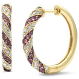 1.02ct G SI 14K Yellow Gold Diamond & Pink Tourmaline Gemstone Hoop Earrings