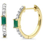 <span style="color:purple">SPECIAL!</span> .46ct G SI 14K Yellow Gold Diamond & Emerald Gemstone Hoop Post & Click Earrings