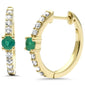 <span style="color:purple">SPECIAL!</span> .45ct G SI 14K Yellow Gold Diamond & Emerald Gemstone Hoop Post & Click Earrings
