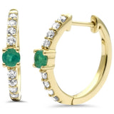 .45ct G SI 14K Yellow Gold Diamond & Emerald Gemstone Hoop Post & Click Earrings